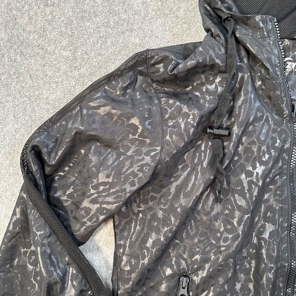 Zyia Active Black Leopard Hooded Windbreaker Bomber Jacket Womens X-Small Zip Up - Picture 2 of 9